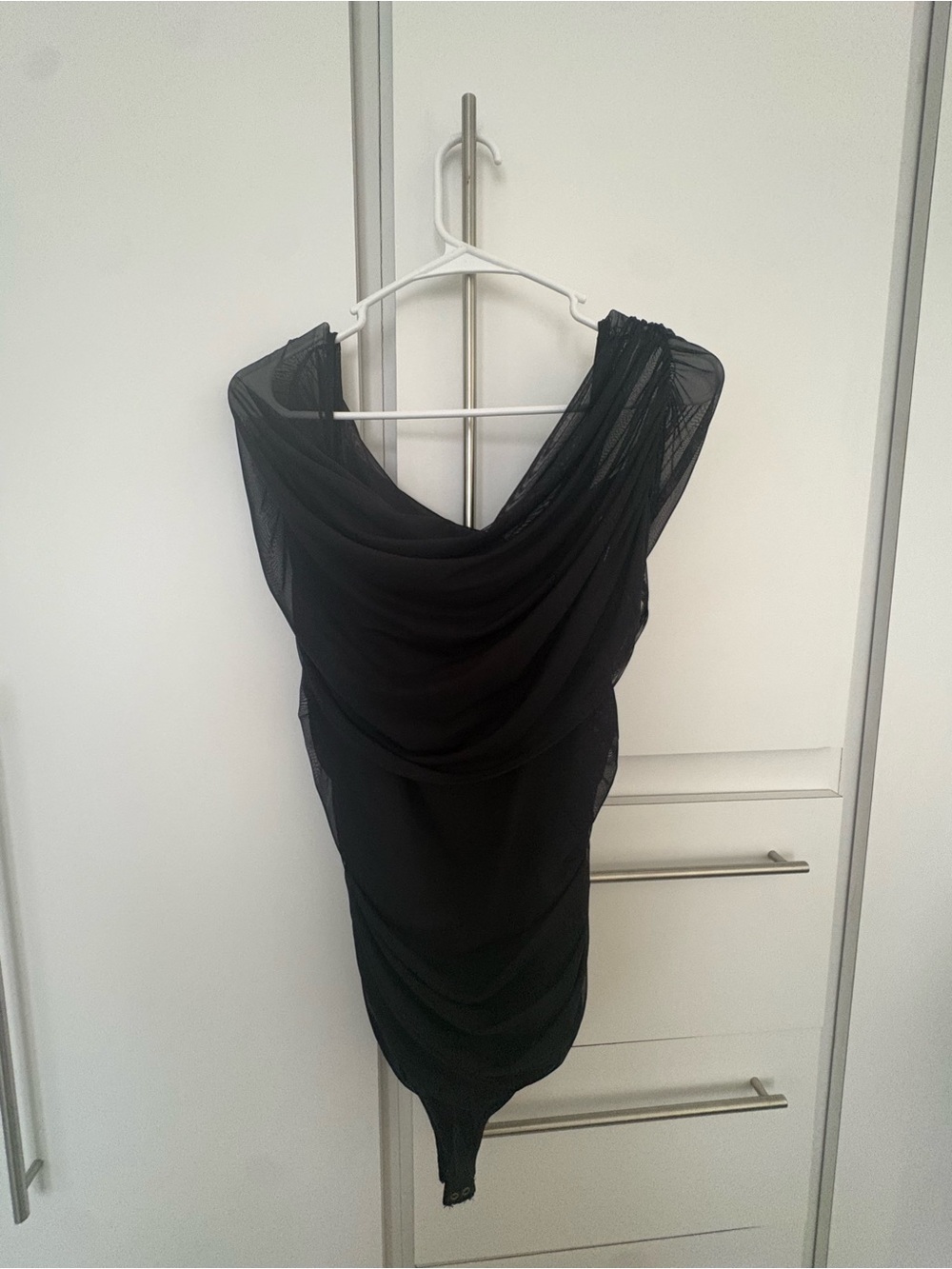 Abercrombie & Fitch Black One-Shoulder Draped Mesh Dress